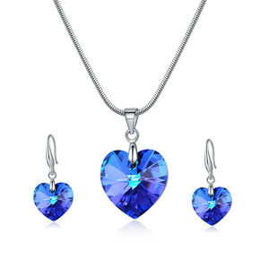 Sapphire Crystal Heart Necklace and Earrings Set